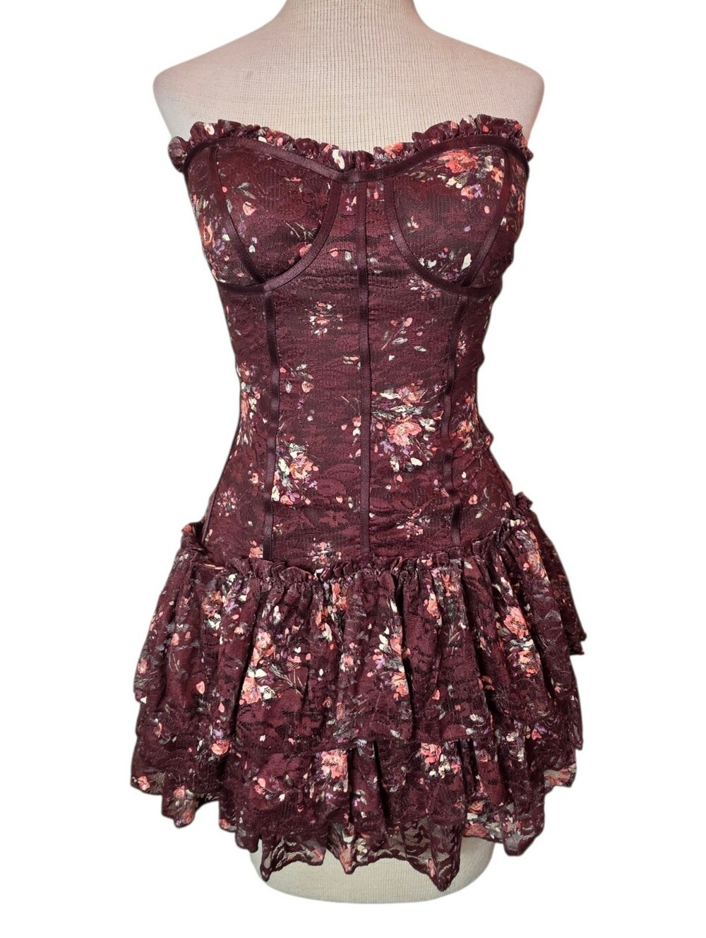 Windsor Strapless Lace Corset Dress Size S Floral Mesh Fairy Grunge Y2K Vampy